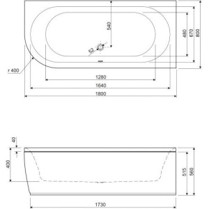 Акриловая ванна Cezares Metauro Corner L 180x80 см, с каркасом, асимметричная