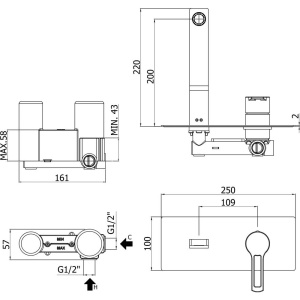 Смеситель для раковины Paffoni Ringo RIN105NO С ВНУТРЕННЕЙ ЧАСТЬЮ