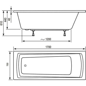 Акриловая ванна Ravak Domino Plus 170x70 см, с ножками