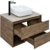 Тумба с раковиной STWORKI Карлстад 75 дуб рустикальный, простоун беж, с отверстием для смесителя в столешнице, белая