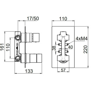 Термостатический смеситель Remer Q-Elegance QT92 для ванны с душем, С ВНУТРЕННЕЙ ЧАСТЬЮ