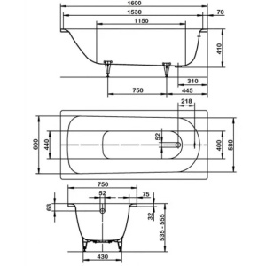 Стальная ванна Kaldewei Saniform Plus 160x75 easy-clean mod. 372-1 112500013001