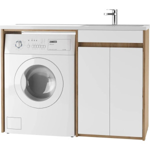 Купить Тумба с раковиной Домино Domino R, 120, дуб вотан, белая, под стиральную машину в Москве с доставкой Тумба с раковиной Домино Domino R, 120, дуб вотан, белая, под стиральную машину