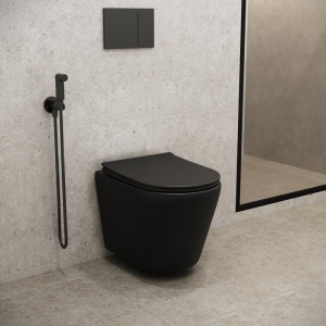 Купить Унитаз подвесной Grossman Fly GR-4478BMS безобоковый, с микролифтом, черный матовый в Москве с доставкой Унитаз подвесной Grossman Fly GR-4478BMS безобоковый, с микролифтом, черный матовый