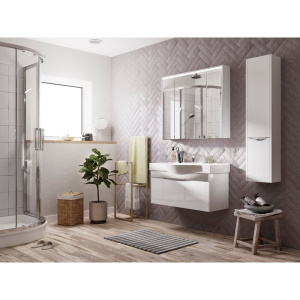 Мебель для ванной STWORKI Хельсинки 100, белая, подвесная, в современном стиле, российская (гарнитур, комплект)