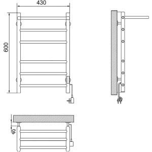 Полотенцесушитель электрический Ника Way 2 60/40, с полкой, хром