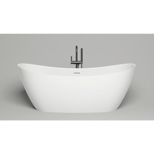 Ванна из искусственного камня Salini Noemi 185x80 см, отдельностоящая, овальная, со сливом-переливом, с донным клапаном, фурнитура белая