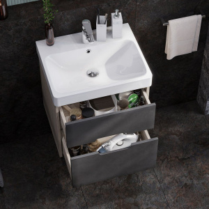 Купить Тумба с раковиной AQUATON Оливия 55, грей/дуб ойстер в Москве с доставкой Тумба с раковиной AQUATON Оливия 55, грей/дуб ойстер