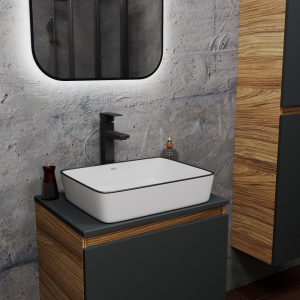 Мебельная раковина Bauedge Hotel NH1005 белая, черный кант