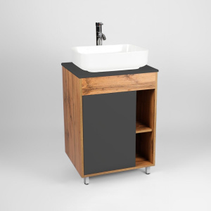Мебель для ванной VIANT Бостон 60 напольная, дуб вотан, графит, раковина A63570