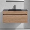 Тумба с раковиной Vincea Luka 100, 2 ящика, натуральный дуб, с черной раковиной