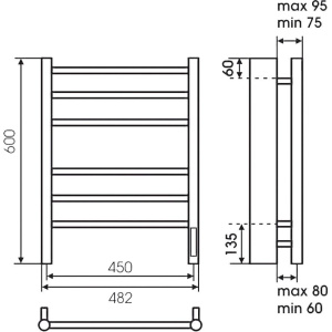Полотенцесушитель электрический Terminus Аврора П6 450x600, черный муар