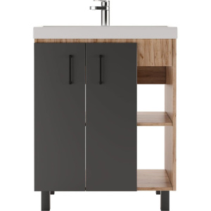 Купить Тумба с раковиной Домино Craft 70 дуб вотан, графит в Москве с доставкой Тумба с раковиной Домино Craft 70 дуб вотан, графит