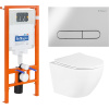 Комплект Унитаз подвесной BelBagno Uno BB3105CHR/SC безободковый, с микролифтом, инсталляция BB002-80 с кнопкой BB005-PR-CHROME