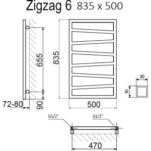 Полотенцесушитель электрический Terma Zigzag 50x83, черный металлик