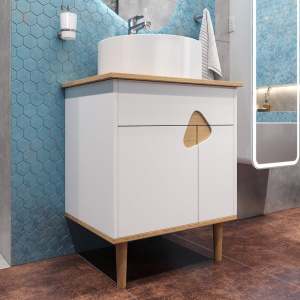 Тумба с раковиной VOQ Sense 60, ultra white&natural oak