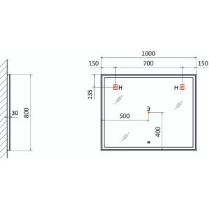 Зеркало Raval Prima 100, с подсветкой
