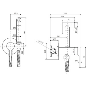Гигиенический душ Excellent Pi AREX.1204GL со смесителем, С ВНУТРЕННЕЙ ЧАСТЬЮ