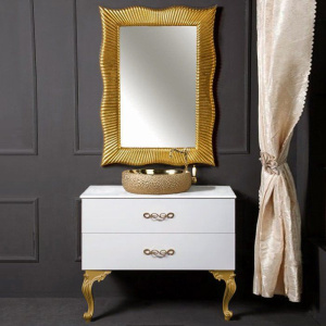 Тумба с раковиной Armadi Art NeoArt 100 белая с ручками Wave золото, с ножками