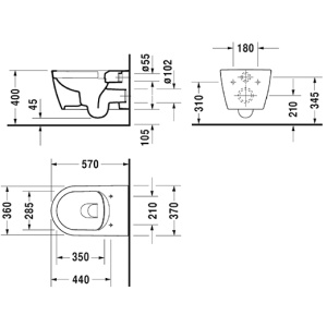 Унитаз подвесной Duravit ME by Starck 2529090000 безободковый