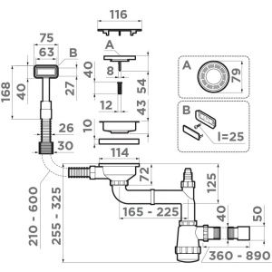 Купить Сифон для мойки Omoikiri WK-1C-IN нержавеющая сталь в Москве с доставкой Сифон для мойки Omoikiri WK-1C-IN нержавеющая сталь