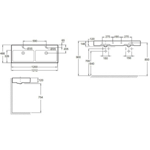 Раковина Jacob Delafon Vivienne EXBL112-00 120 см двойная