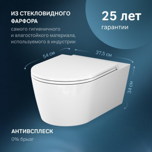 Купить Унитаз подвесной AM.PM Func C8F1701SC безободковый, с микролифтом в Москве с доставкой Унитаз подвесной AM.PM Func C8F1701SC безободковый, с микролифтом