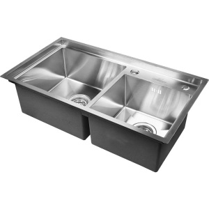 Мойка кухонная Wisent 7843-S с раздвижным коландером и дозатором, сатин