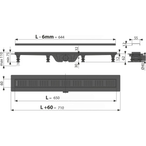 Купить Душевой трап (лоток) AlcaPlast APZ10Black APZ10BLACK-650M с решеткой и опорами в Москве с доставкой Душевой трап (лоток) AlcaPlast APZ10Black APZ10BLACK-650M с решеткой и опорами