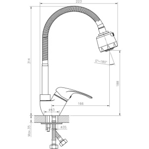 Смеситель для кухни Rossinka A A35-26 с гибким изливом