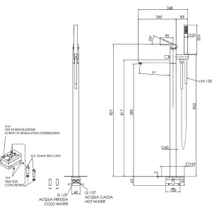 Напольный смеситель для ванны с душем Remer Absolute AU08DO золотой глянцевый, С ВНУТРЕННЕЙ ЧАСТЬЮ