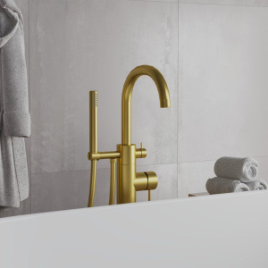 Напольный смеситель для ванны с душем Paini Cox 78PJ136LM брашированное золото