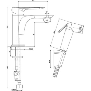 Смеситель для раковины Paini Garda 76CR205/574 с гигиеническим душем
