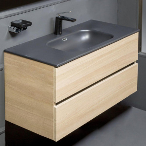 Мебель для ванной Armadi Art Vallessi 100 дуб светлый, с черной раковиной