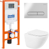 Комплект Унитаз подвесной BelBagno Amanda BB051CHR безободковый, крышка BB051SC, инсталляция BB002-80 с кнопкой BB005-PR-CHROME