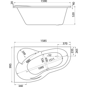 Акриловая ванна Santek Ибица XL L 160x100 см, угловая, с каркасом, со сливом-переливом, асимметричная