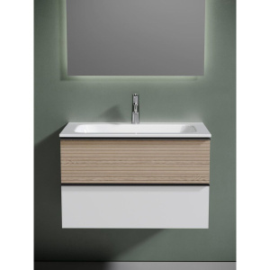 Купить Тумба с раковиной Sancos Delta 80 дуб светлый, белый в Москве с доставкой Тумба с раковиной Sancos Delta 80 дуб светлый, белый