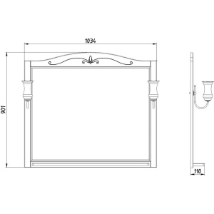 Зеркало ASB-Woodline Салерно 105 орех антикварный, с подсветкой и полкой