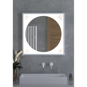 Зеркало Defesto Eclipse DF 2227S 70х70 белая рама, с LED-подсветкой, 4500К, сенсорный выключатель