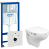 Комплект Унитаз подвесной Wanfald Lauta 47302100005 белый + Шумоизоляция Grohe + Инсталляция Rapid SL 38772001 3 в 1 с кнопкой смыва