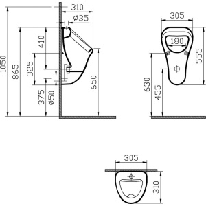 Писсуар VitrA Arkitekt 6202B003-0198 подвесной, с внешним подводом воды