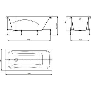 Купить Акриловая ванна Roca Line 170x70 см, с каркасом, со сливом-переливом в Москве с доставкой Акриловая ванна Roca Line 170x70 см, с каркасом, со сливом-переливом
