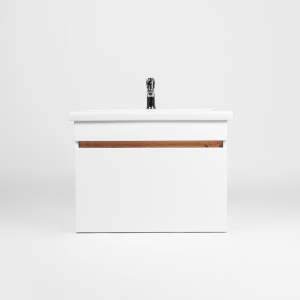 Тумба с раковиной VIANT Мальта 70 подвесная, белая, дуб вотан, 1 ящик