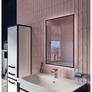 Зеркало DIWO Элиста 50 черное, с подсветкой светодиодной, прямоугольное, настенное, российское