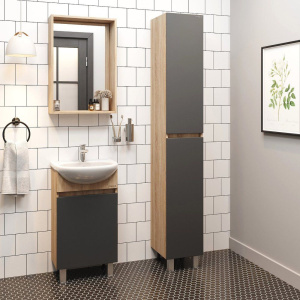 Тумба с раковиной Onika Милтон 45 напольная, серая, дуб сонома