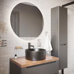 Мебель для ванной STWORKI Берген 80 серая с темной столешницей, с раковиной на выбор