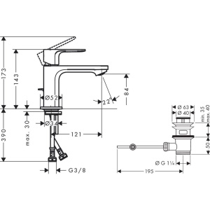 Смеситель для раковины Hansgrohe Rebris E 72550000 с донным клапаном, хром