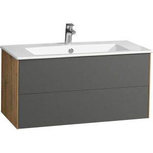 Купить Тумба с раковиной AQUATON Сохо 100 дуб веллингтон, графит софт в Москве с доставкой Тумба с раковиной AQUATON Сохо 100 дуб веллингтон, графит софт
