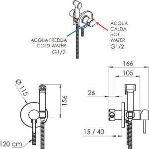 Гигиенический душ Remer X Style X65W со смесителем, С ВНУТРЕННЕЙ ЧАСТЬЮ, золото брашированное