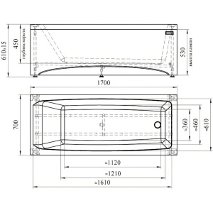 Акриловая ванна Radomir Веста 170x70 см, с каркасом